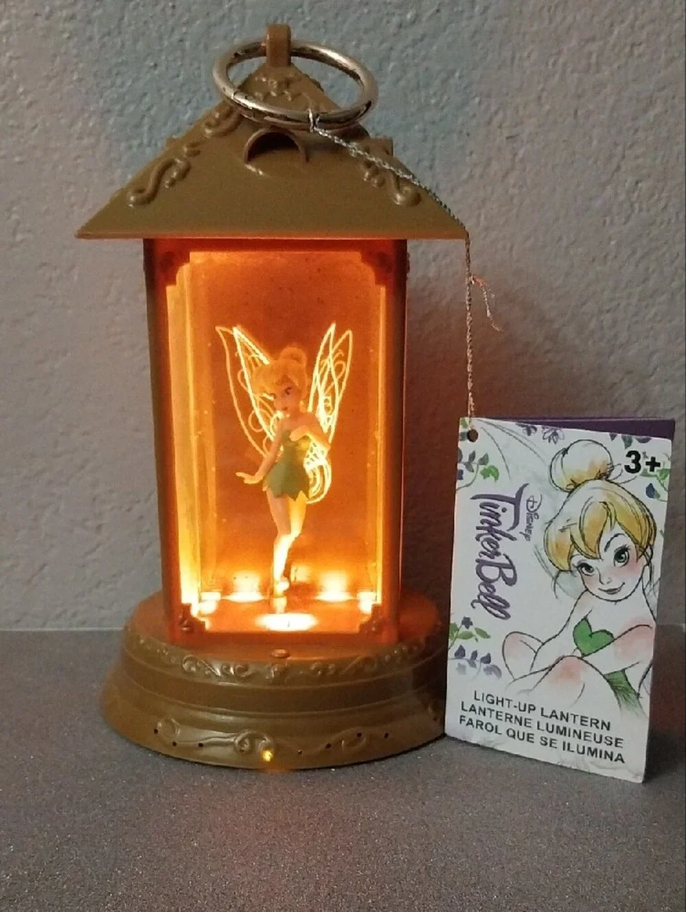 Disney Tinker Bell Light-Up Lantern in Tan with Green Figure